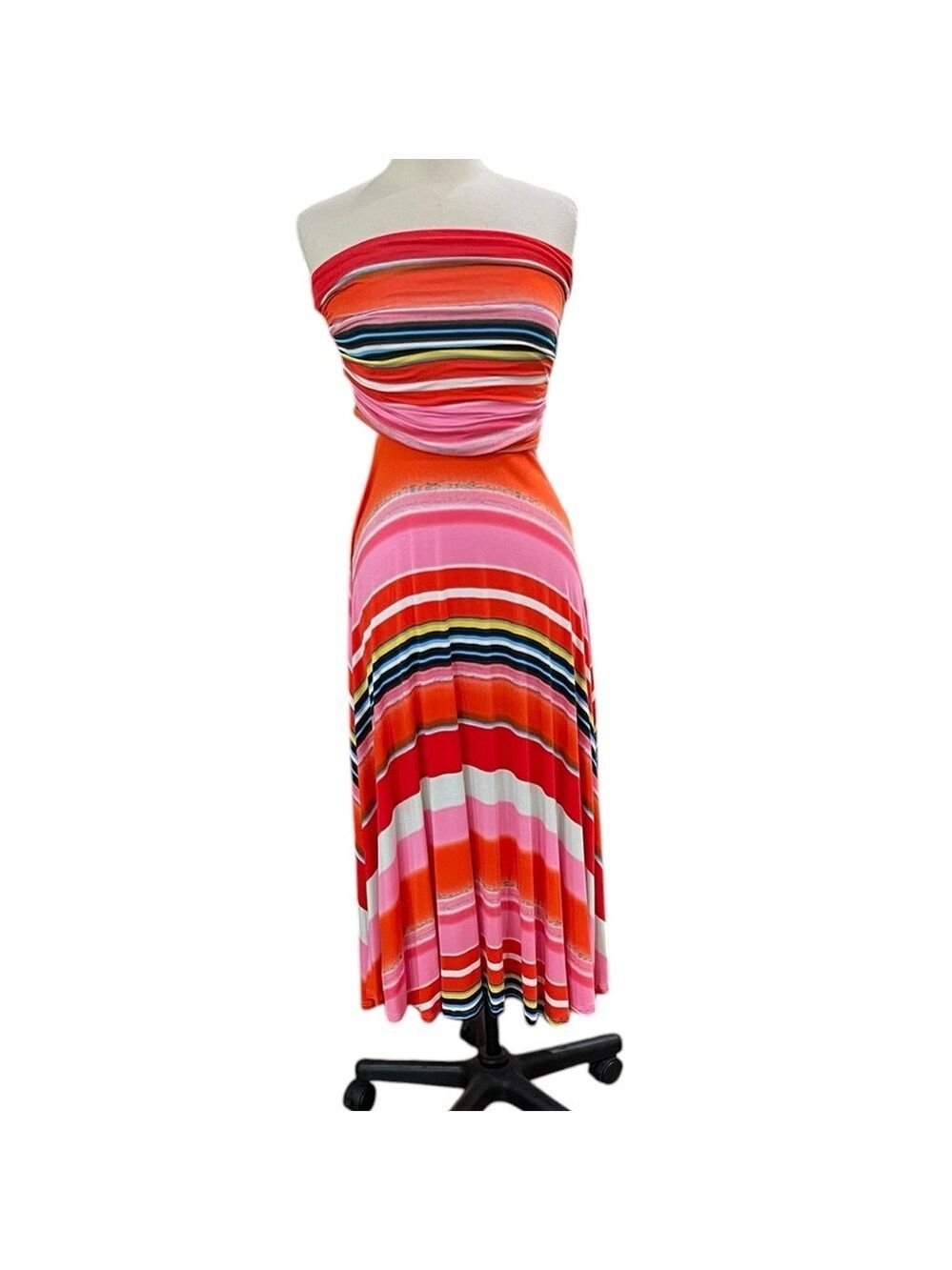 Felicity & Coco Colorful Stripe Strapless Midi Dress  SZ M